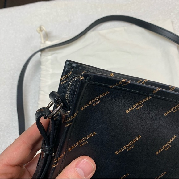 Balenciaga Allover Black Bazar Logo Pochette Shoulder Crossbody Bag - Picture 9 of 16